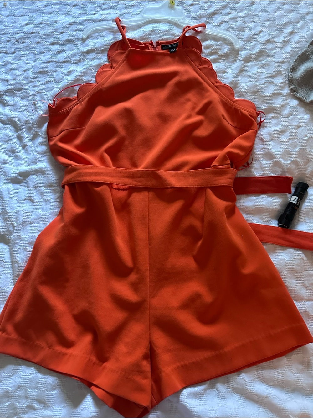 Victoria Beckham Orange Scalloped-Edge One-Piece Romper